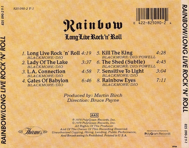 Let's rank Ronnie James Dio, #7 Rainbow-long-live-rock-n-roll-11-cd