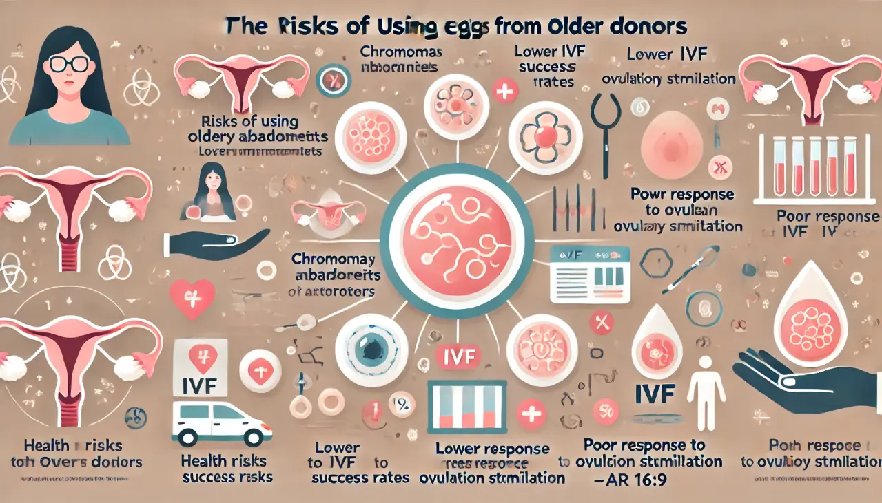 Risks of using older egg donors, including chromosomal abnormalities and poor IVF outcomes.