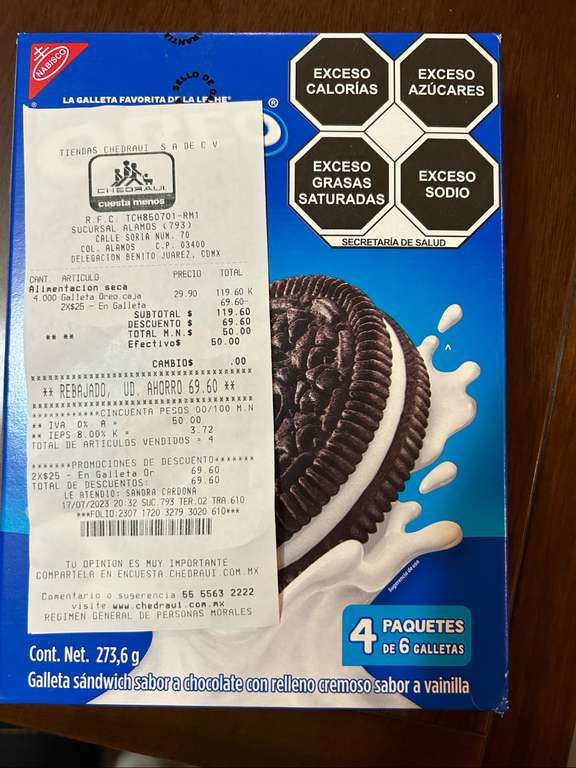 Chedraui: Oreo caja de 4 paquetes con 6 galletas -CDMX 
