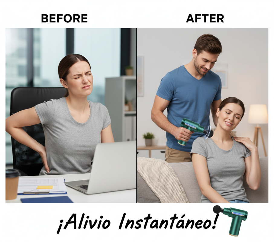 Antes y después pistola masajeadora