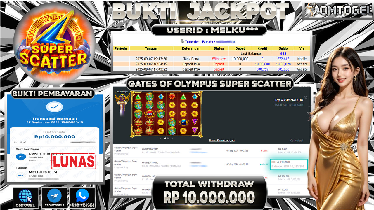 OMTOGEL JACKPOT PRAGMATIC PLAY GATES OF OLYMPUS SUPER SCATTER 10 JUTA DI BAYAR LUNAS ,-