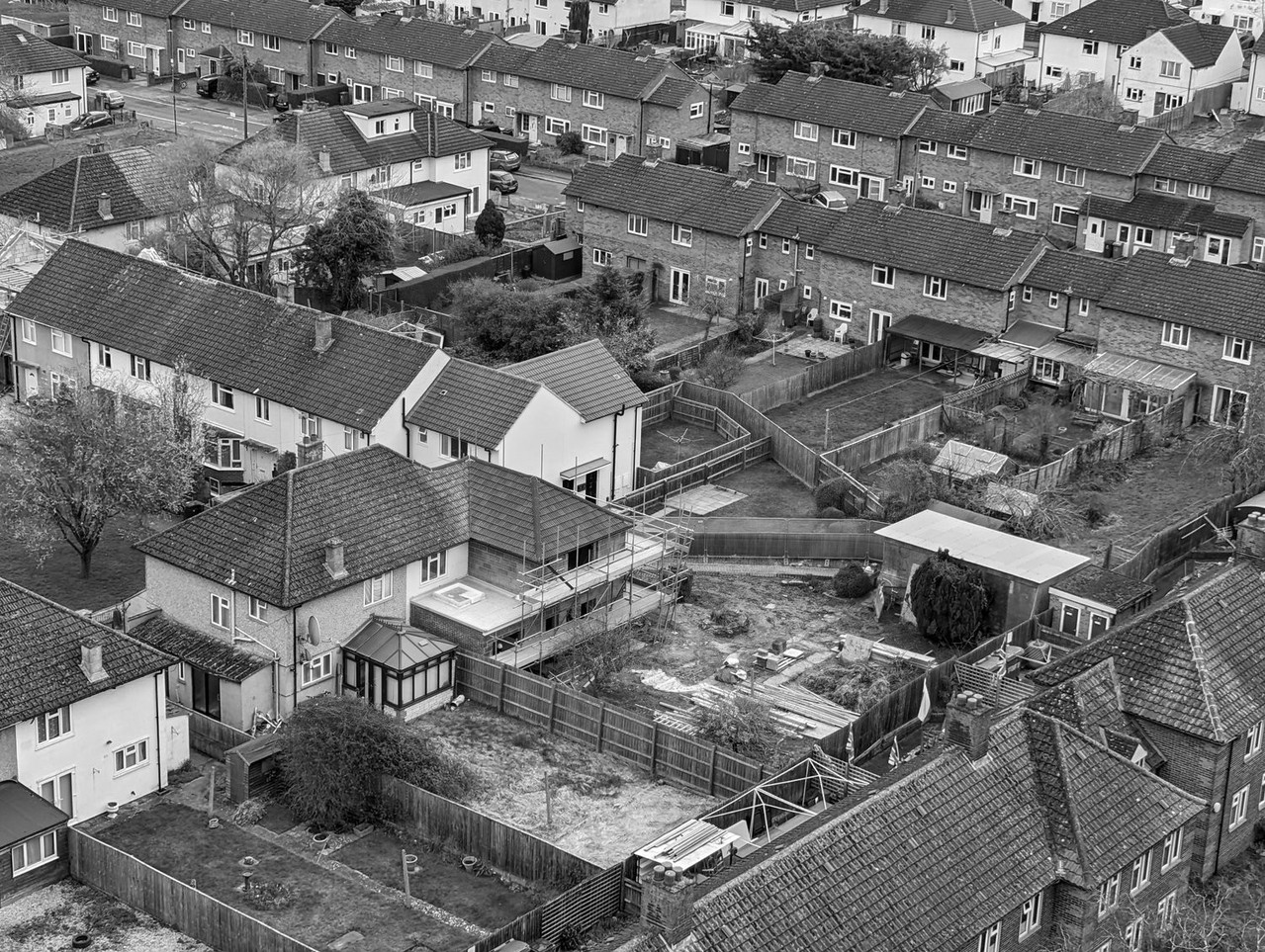 Aerial view of neighborhood