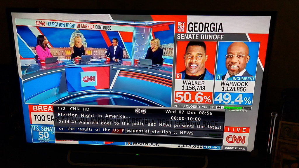 EPG for senate run-off election results in Georgia state on CNN saying 'BBC NEws presents the latest on the results of the US Presidential Election'