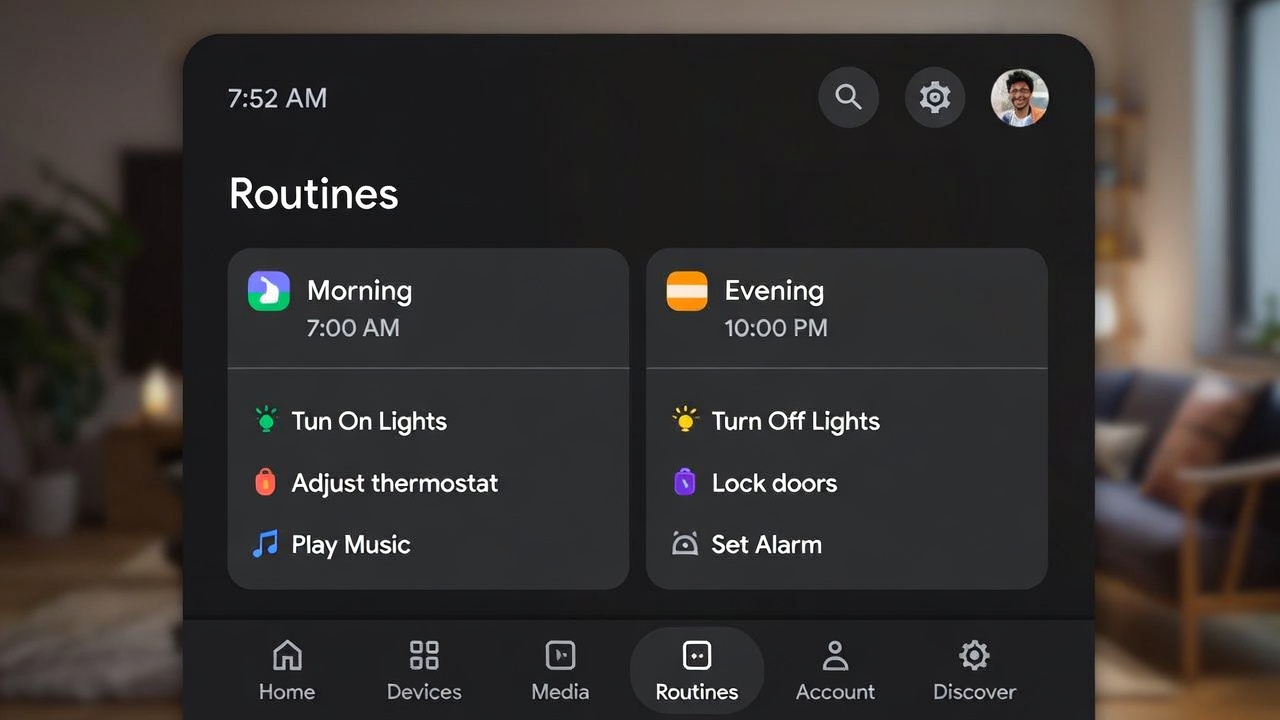 Setting up automated routines in Google Home app with morning and evening schedules