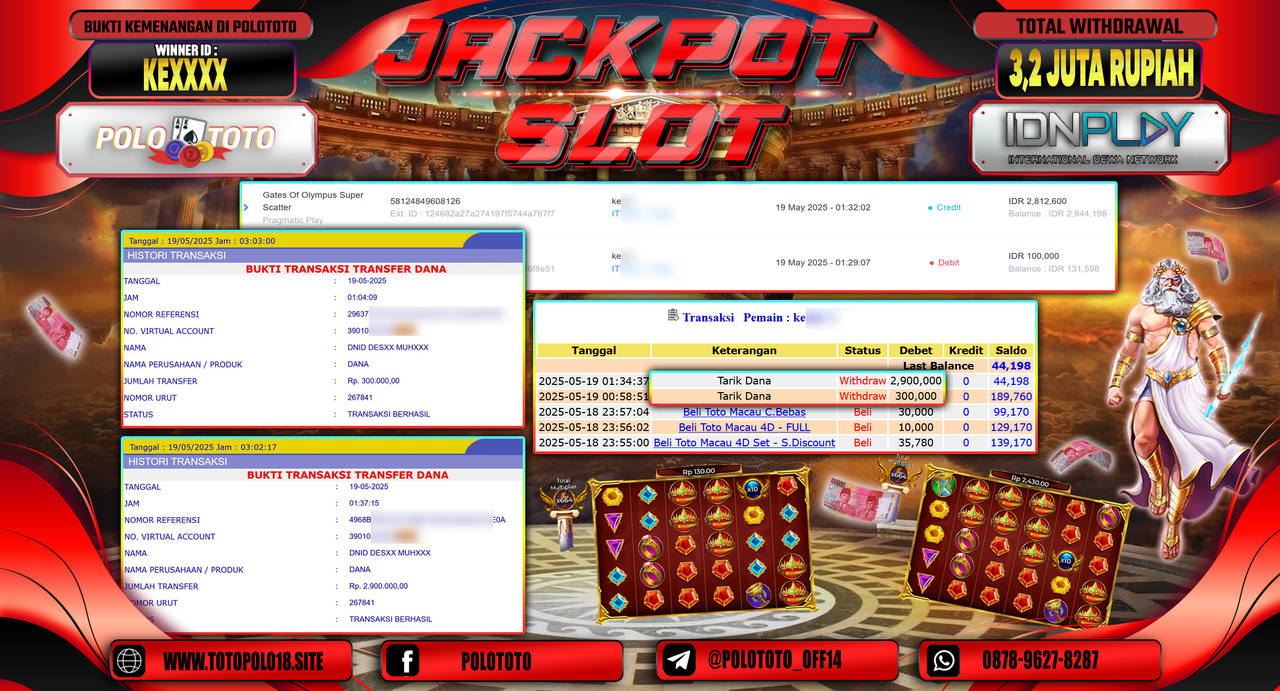 POLOTOTO JACKPOT SLOT GATES OF OLYMPUS SUPER SCATTER Rp.3.200.000,-