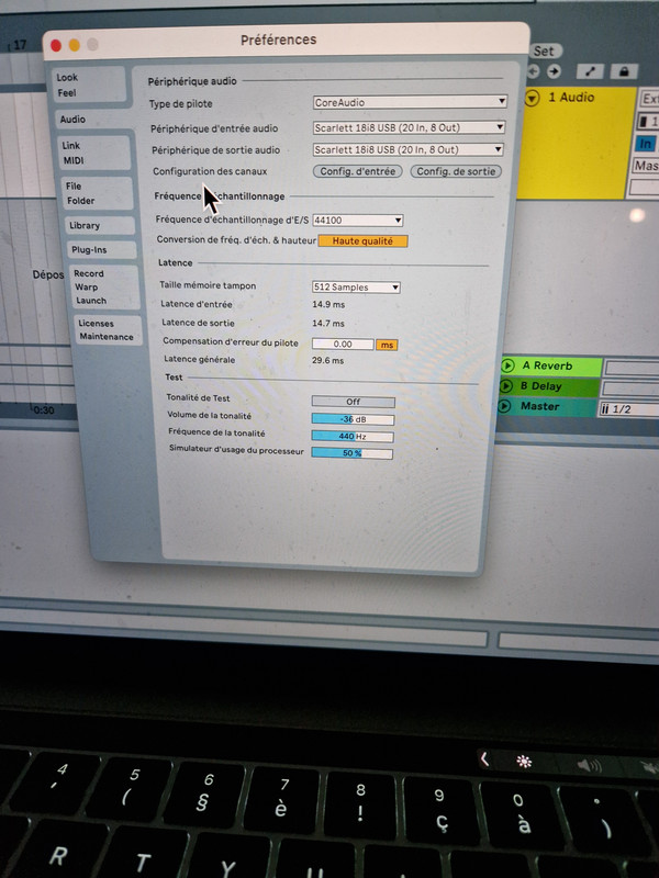 Paramètre audio dans ableton Guillaume