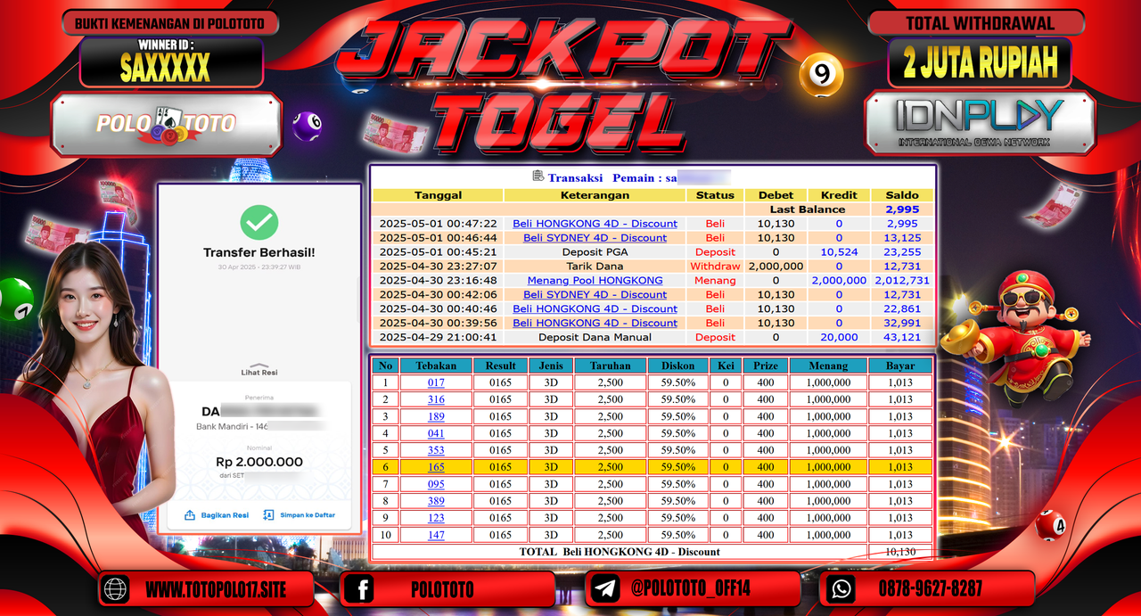 POLOTOTO JACKPOT TOGEL HONGKONG LOTTO Rp.2.000.000,-
