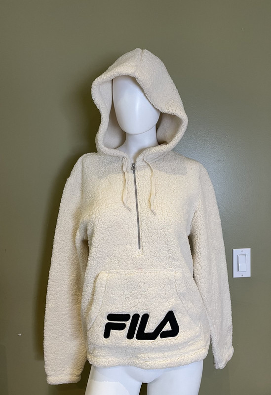 FILA CREAM PULL OVER HALF ZIP COZY UP SHERPA WOMENS MEDIUM