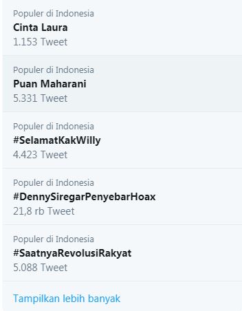 Cinta Laura jadi Trending Topic Twitter (1/10/2019)