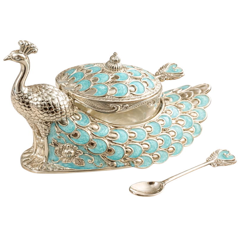Peacock Big Mukhwas/sugar Pot Blue