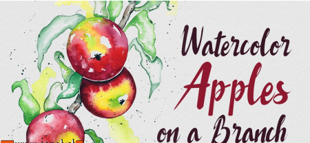 Watercolor Apples on Branch