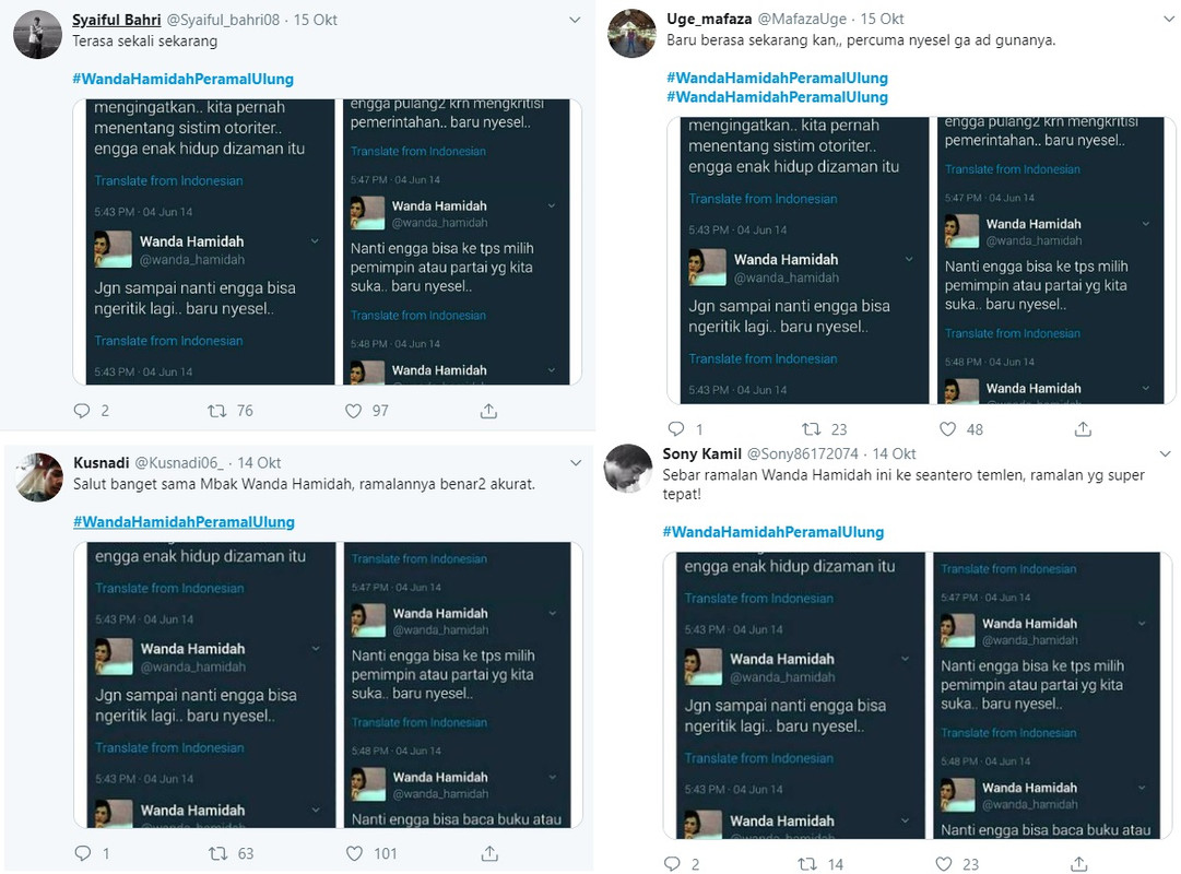 Netizen menganggap Wanda Hamidah peramal