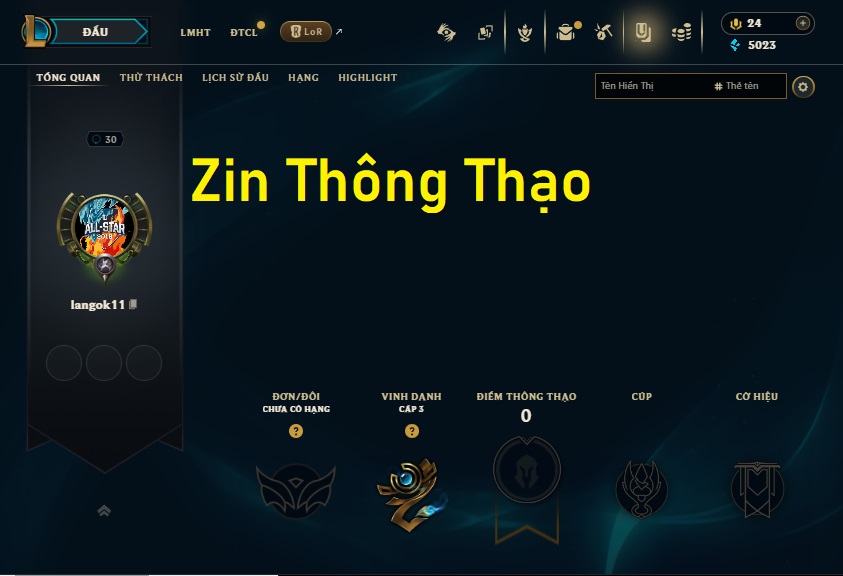 Acc LMHT # - Không Khung