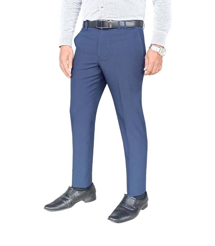 Formal Slim Fit Plain Front Cross Pocket Trouser Color: 886 Blue