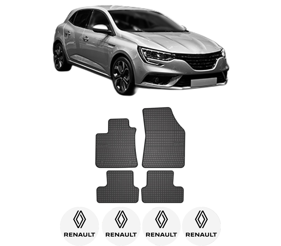 Set covorase presuri RENAULT MEGANE IV Hatchback (B9A/M/N_) din 2015-2021, auto, din cauciuc thermoplastic, 4 Stickere auto cu RENAULT
