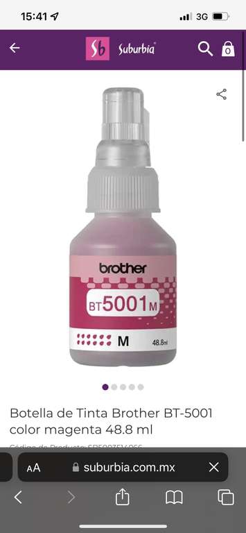 Suburbia Botella de tinta Brother serie Bt5001 y B6001 
