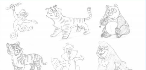 Animal Character Drawing with Pencil (Tiger, Panda, Bear, Monkey, Gorilla, Raccoon and Lion)