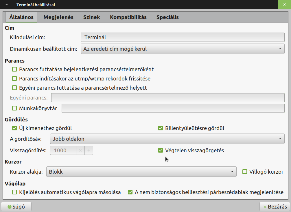  Szerkesztés > Beállítások... > Általános > Gördülés > Végtelen visszagörgetés