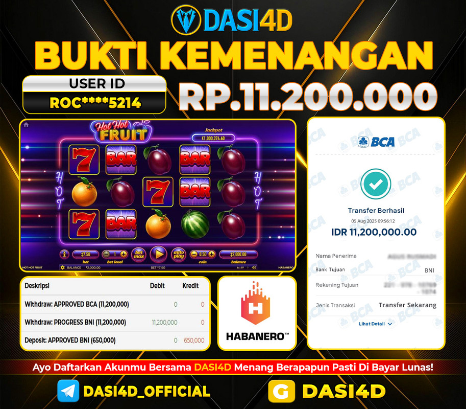 BUKTI KEMENANGAN 05 AGUSTUS DI HOT HOT FRUIT WD 11.200.000