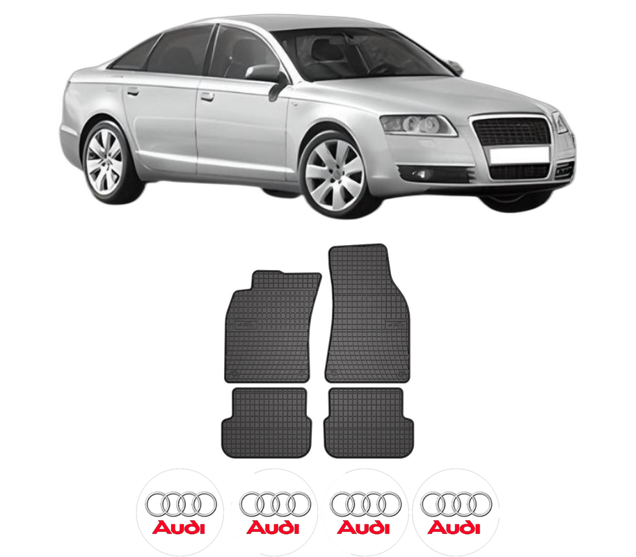 Set covorase presuri AUDI A6 | C6 din 2008-2016, auto, din cauciuc thermoplastic, 4 Stickere auto cu AUDI