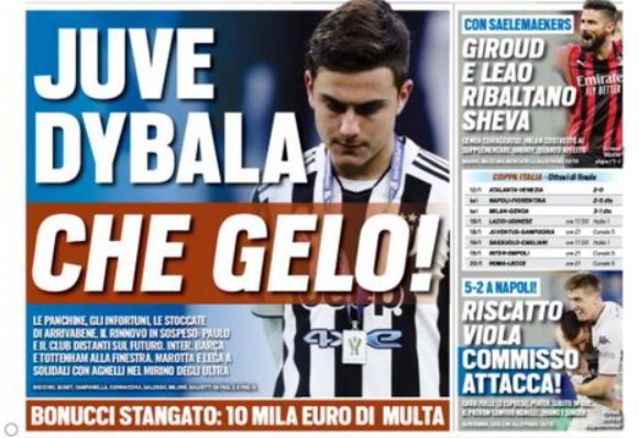 Copertina TuttoSport su Dybala e la Juventus