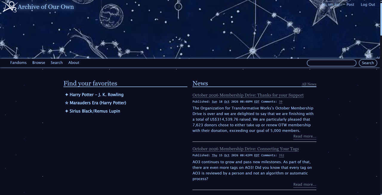 Starfall [AO3 Site Skin] ☆ - im_lia - Multifandom [Archive of Our Own]