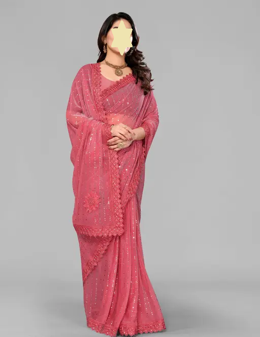 SHIMMER SAREE WITH MIRROR WORK AND CHEMICAL LACE AND DIMOND HAND WORK_COLOR2(R104)