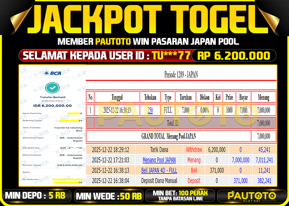 BUKTI JACKPOT LUNAS PAUTOTO