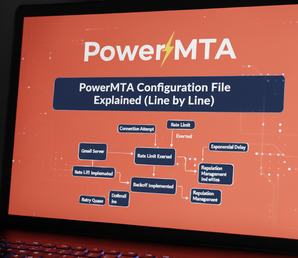 PowerMTA configuration file open in code editor