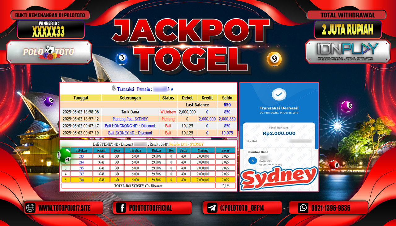 POLOTOTO JACKPOT TOGEL SYDNEY LOTTO Rp.2.000.000,-