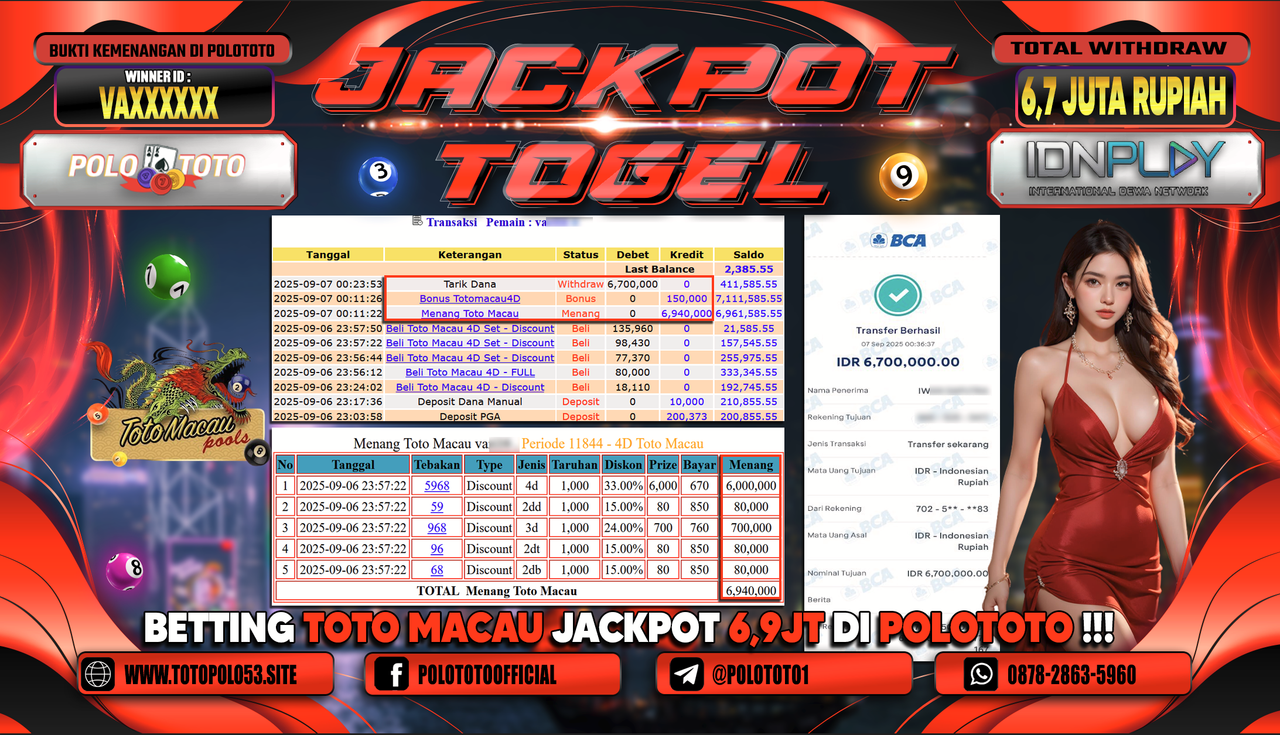 POLOTOTO JACKPOT TOGEL TOTO MACAU Rp.6.700.000,-