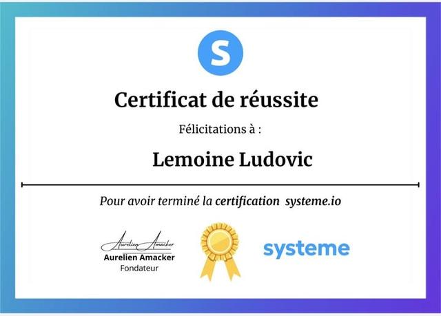 Certification Systeme.io Ludovic Lemoine