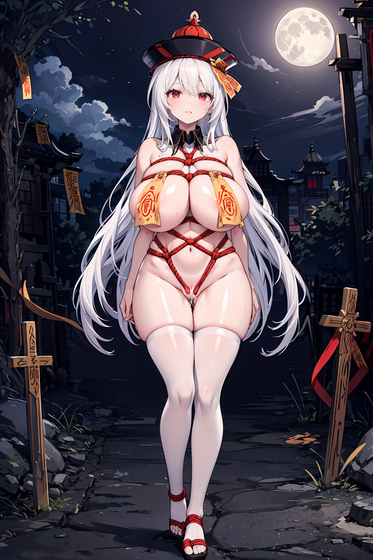 05061-2318060247-1girl,mature female,solo,huge breasts,sagging breasts,_jiangshi, no bra, cleavage, 