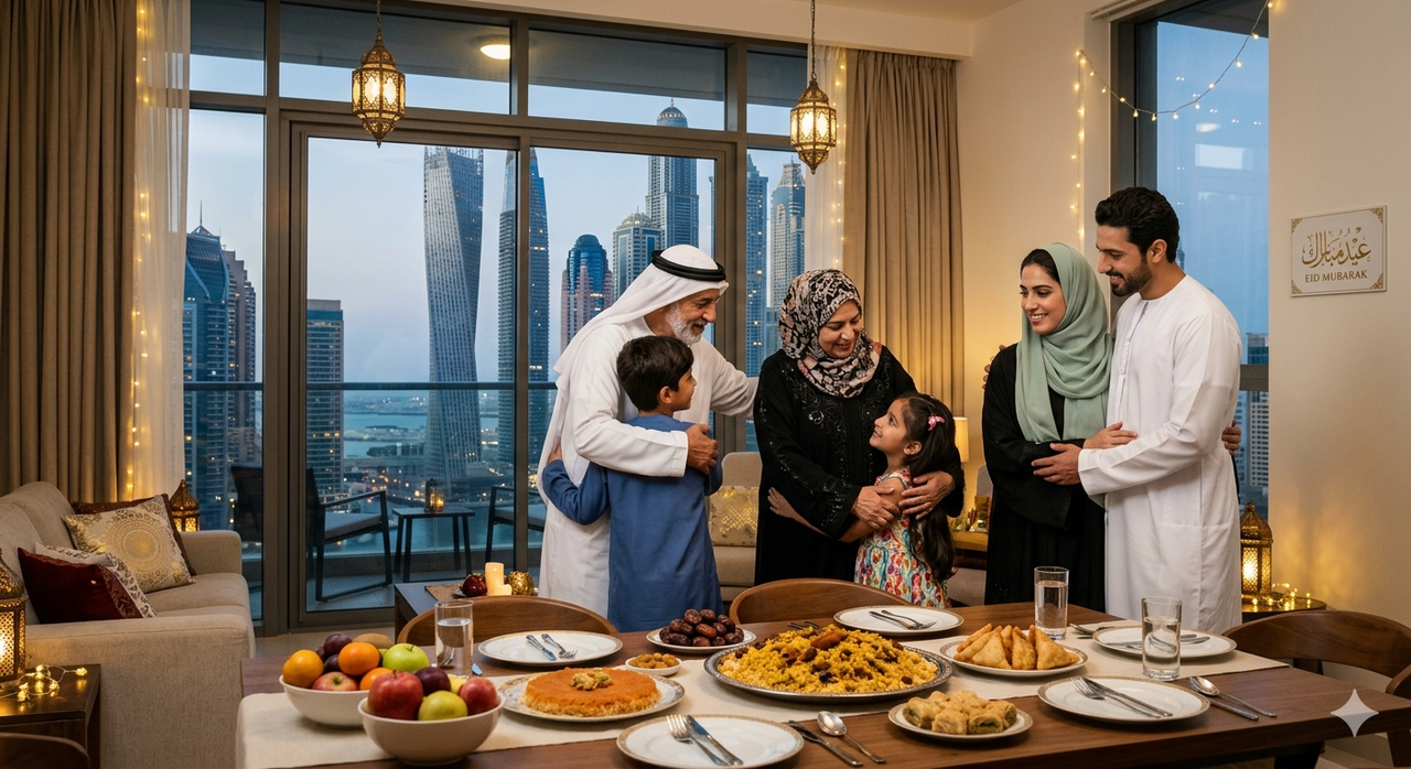 A family embracing for Eid in Dubai