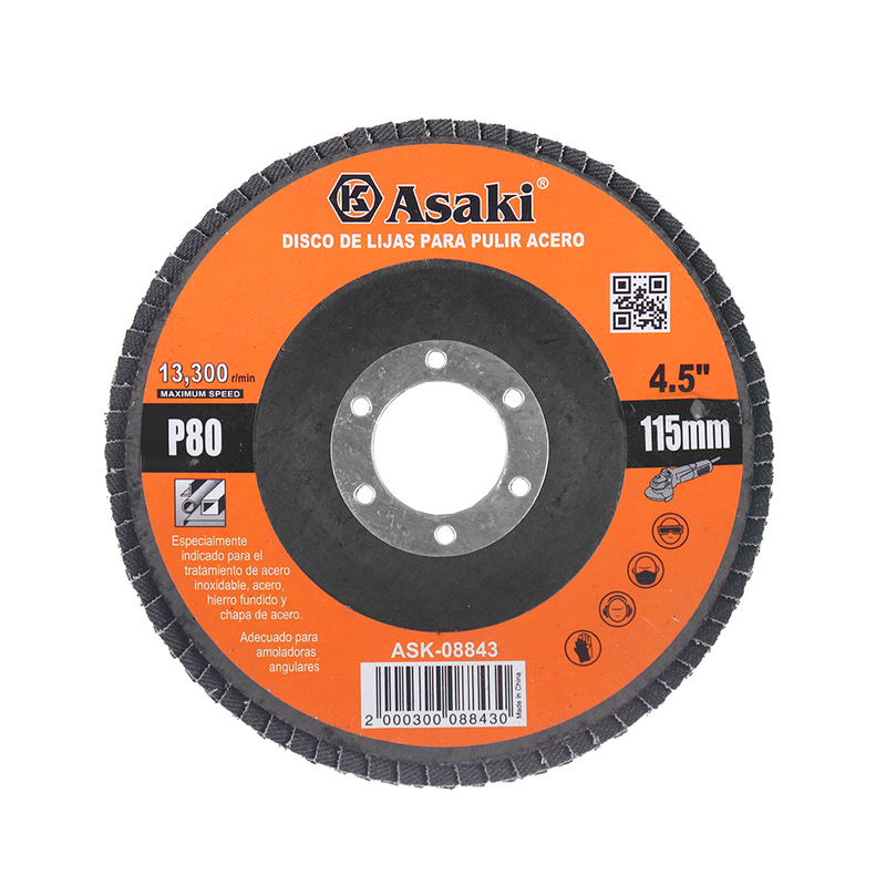 DISCO DE LIJAS PARA PULIR 115 P80 ASAKI