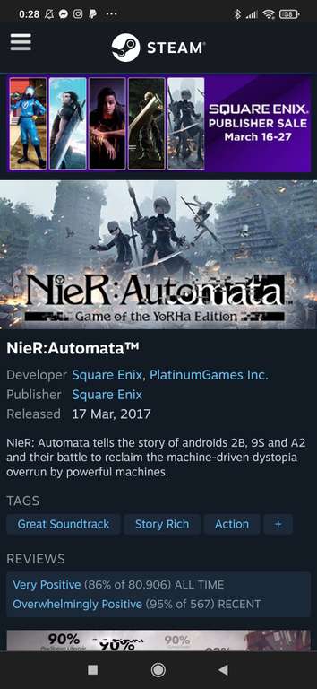 Steam: NierAutomata a mitad de precio 
