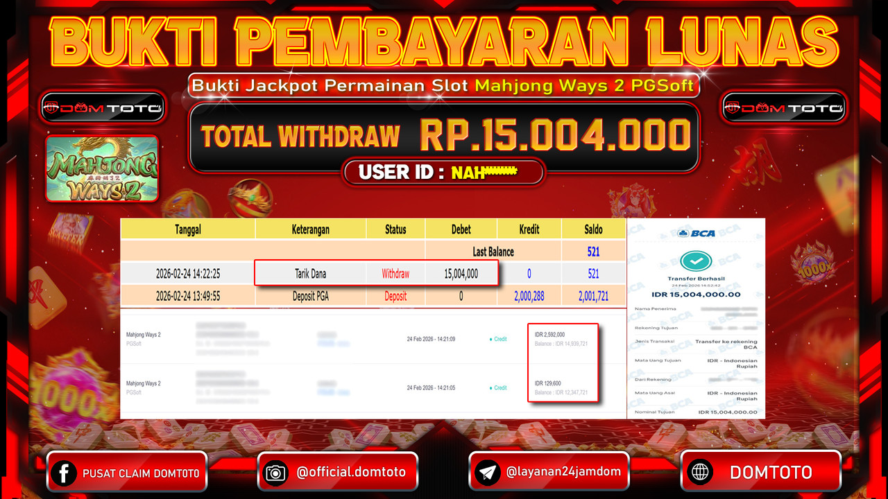 JACKPOT SLOT Mahjong Ways 2 PGSoft 24 FEBRUARI 2026