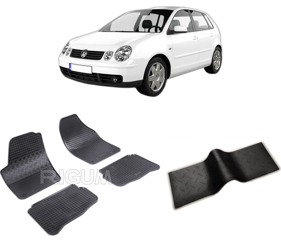 Set covorase auto VOLKSWAGEN POLO IV din 11.2001-2009, cu covoras tunel median, CAROSERIE HATCHBACK 5 LOCURI, Presuri cauciuc 100%, compatibil cu autoturismul VOLKSWAGEN POLO IV, Rigum