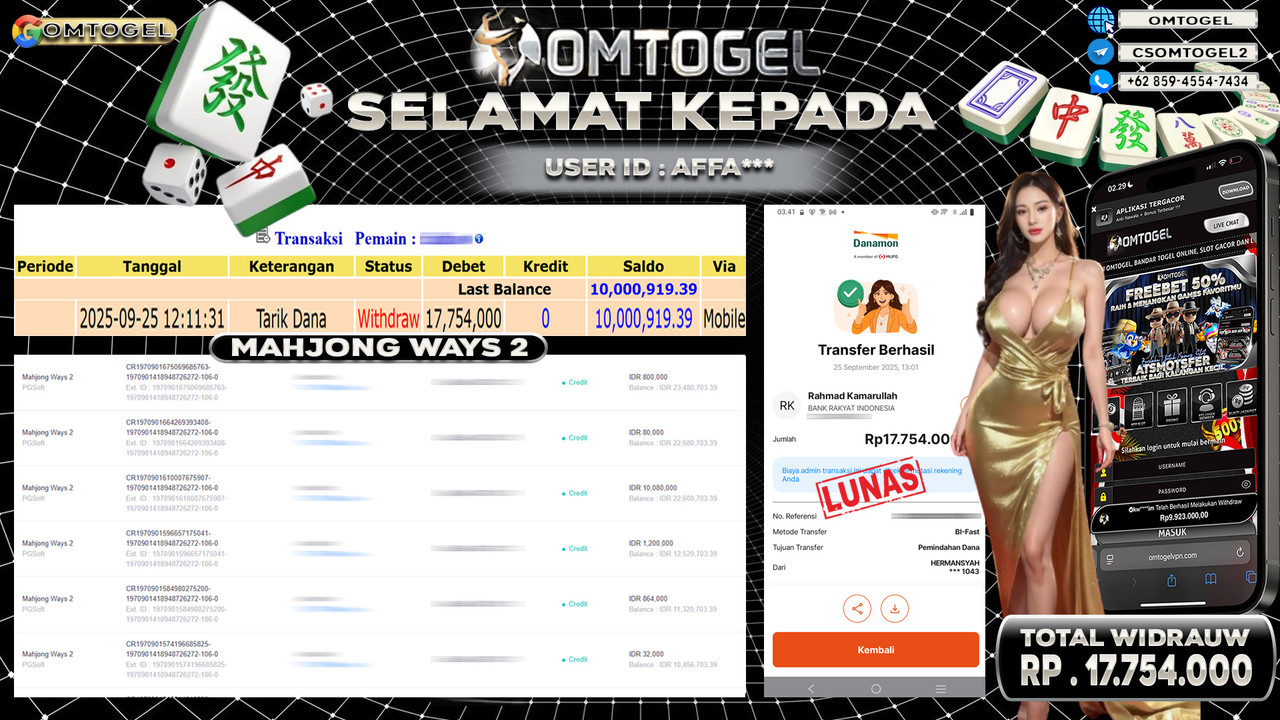 OMTOGEL JACKPOT PGSOFT MAHJONG WAYS 2 17 JUTA DI BAYAR LUNAS ,-