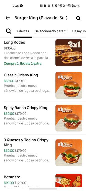 Uber Eats: Burger king: Crispy king al 60% de descuento en Uber eats 
