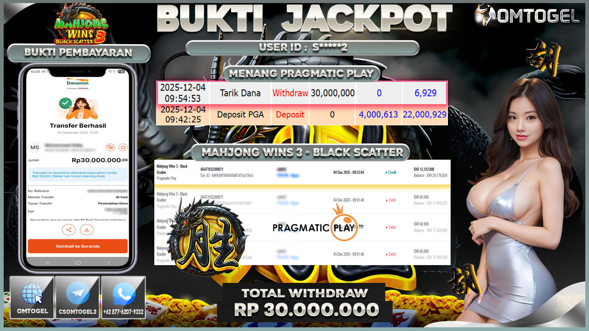 OMTOGEL JACKPOT PRAGMATIC PLAY MAHJONG WINS 3-BLACK SCATTER ,30 JUTA DI BAYAR LUNAS ,-