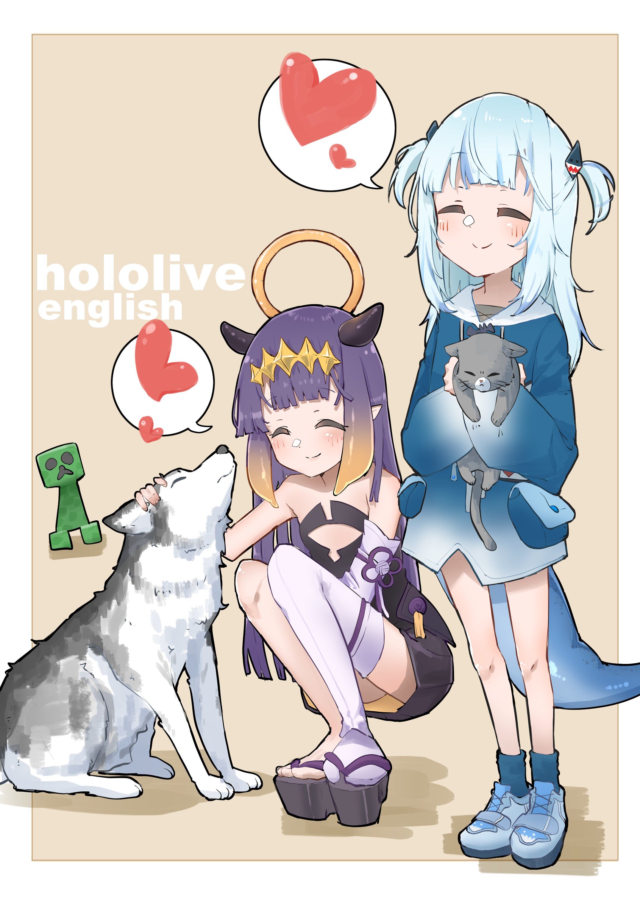 gawr gura, gawr gura, and amano pikamee (hololive and 2 more) drawn by  luant