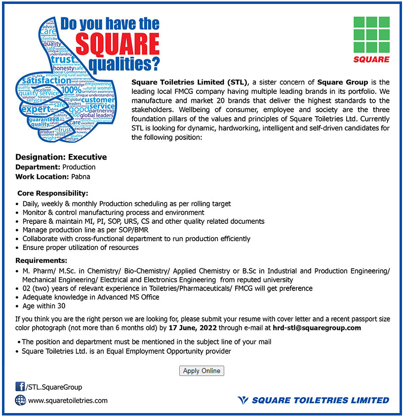 Square Toiletries Ltd Job Circular Official Image 2022