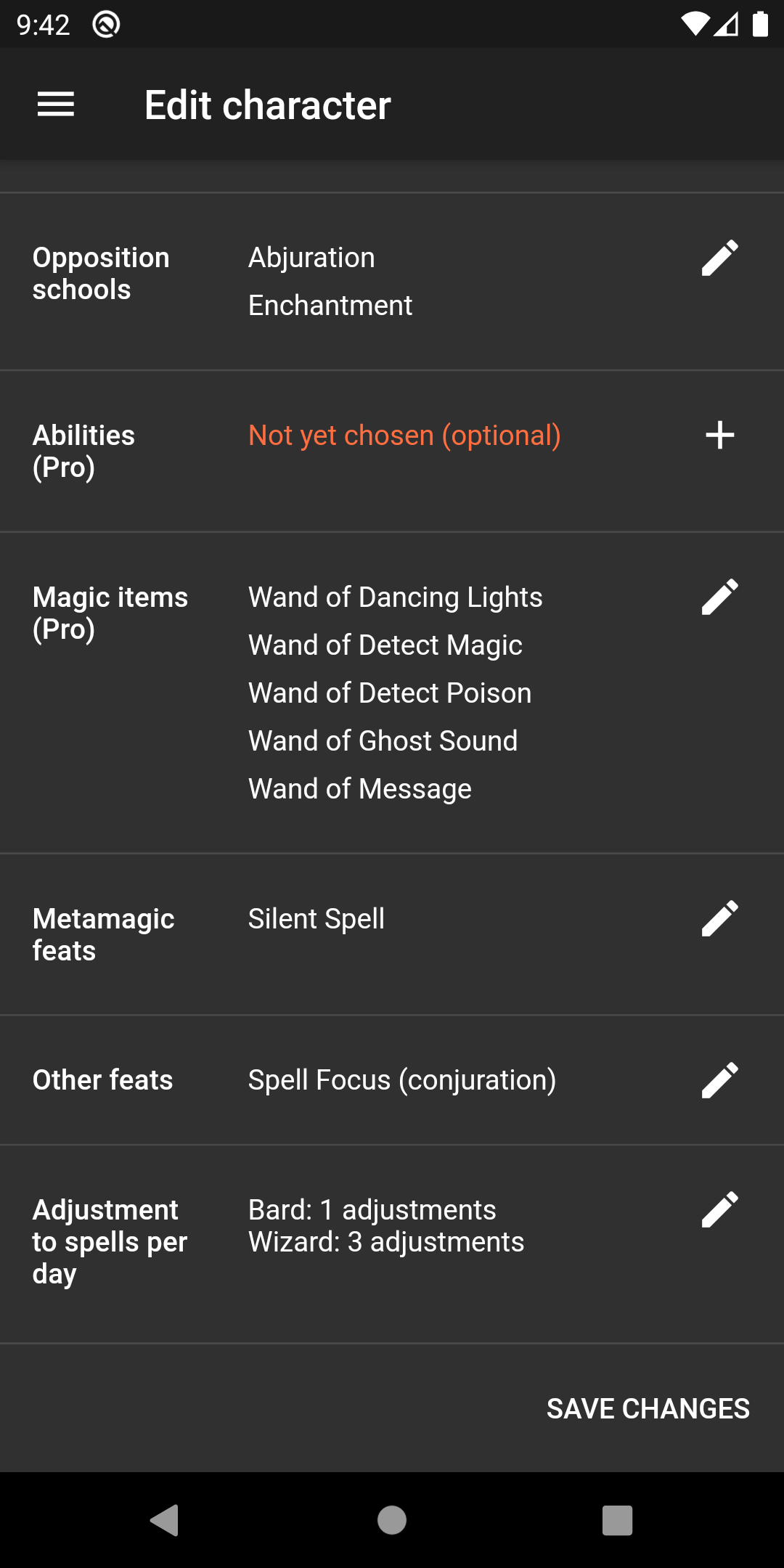 Spell Tracker for Pathfinder 1e now allows you manually adjust spell
