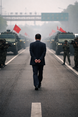 Image de Hu Dengzhen marchant seul