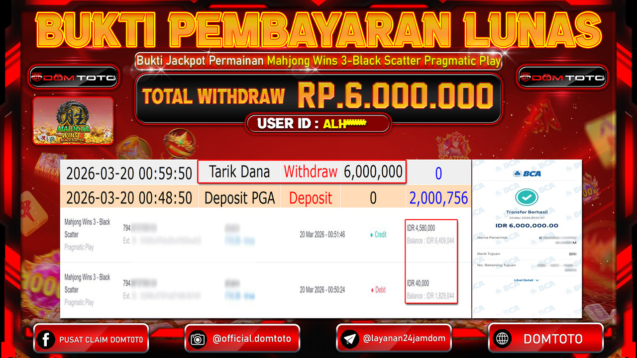 JACKPOT SLOT Mahjong Wins 3 - Black Scatter Pragmatic Play 20 MARET 2026