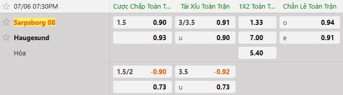 Soi kèo tài xỉu cả trận Sarpsborg 08 vs Haugesund