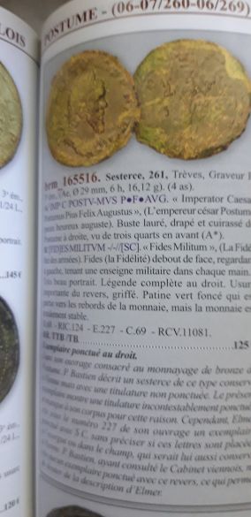 Sestercio de Póstumo. FIDES MILITVM. Trier Potr