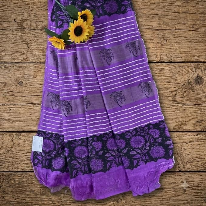 Women's Handcrafted Slub Khadi Cotton Saree with Unstitched Blouse Piece