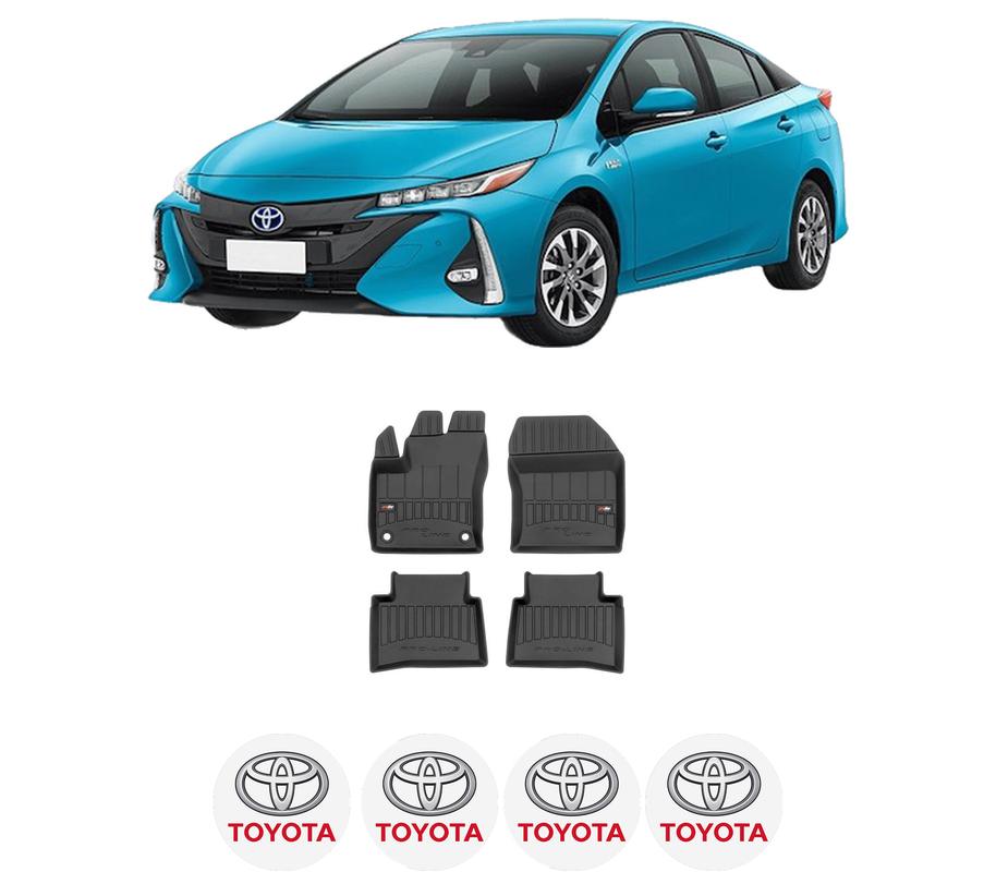 Set covorase presuri TOYOTA PRIUS PHV (_W52_) din 2016-2022, auto, din cauciuc thermoplastic, 4 Stickere auto cu TOYOTA
